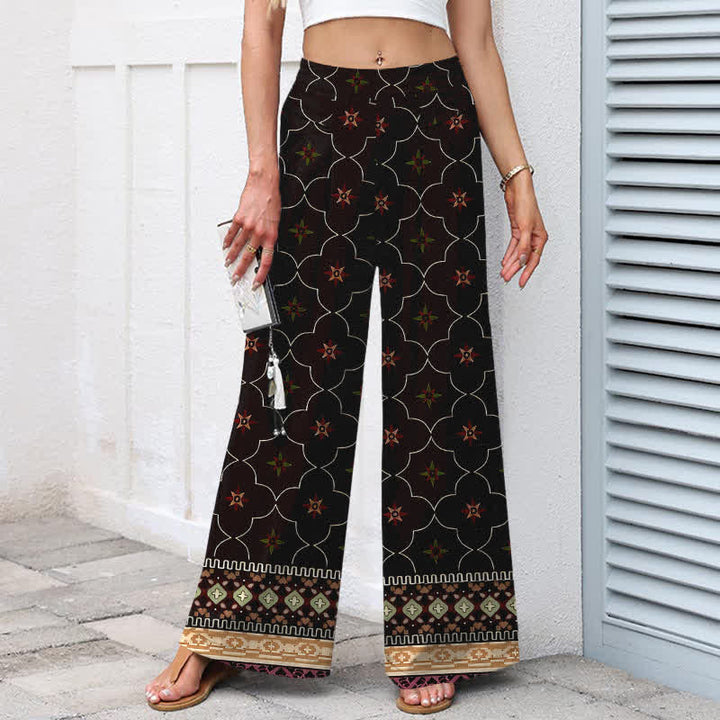 Buddha Stones Damenhose aus Baumwoll-Leinen-Mischgewebe mit geometrischem Blumenmuster im Bohème-Stil, elastischem Bund, weitem Bein und Taschen - image 5