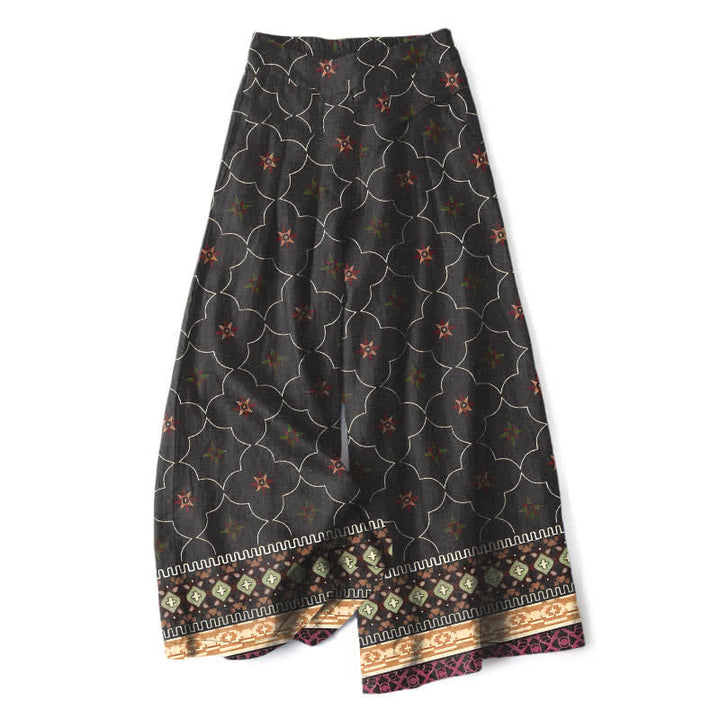 Buddha Stones Damenhose aus Baumwoll-Leinen-Mischgewebe mit geometrischem Blumenmuster im Bohème-Stil, elastischem Bund, weitem Bein und Taschen - Schwarz - US16, UK/AU20, EU48 (3XL) - image 4
