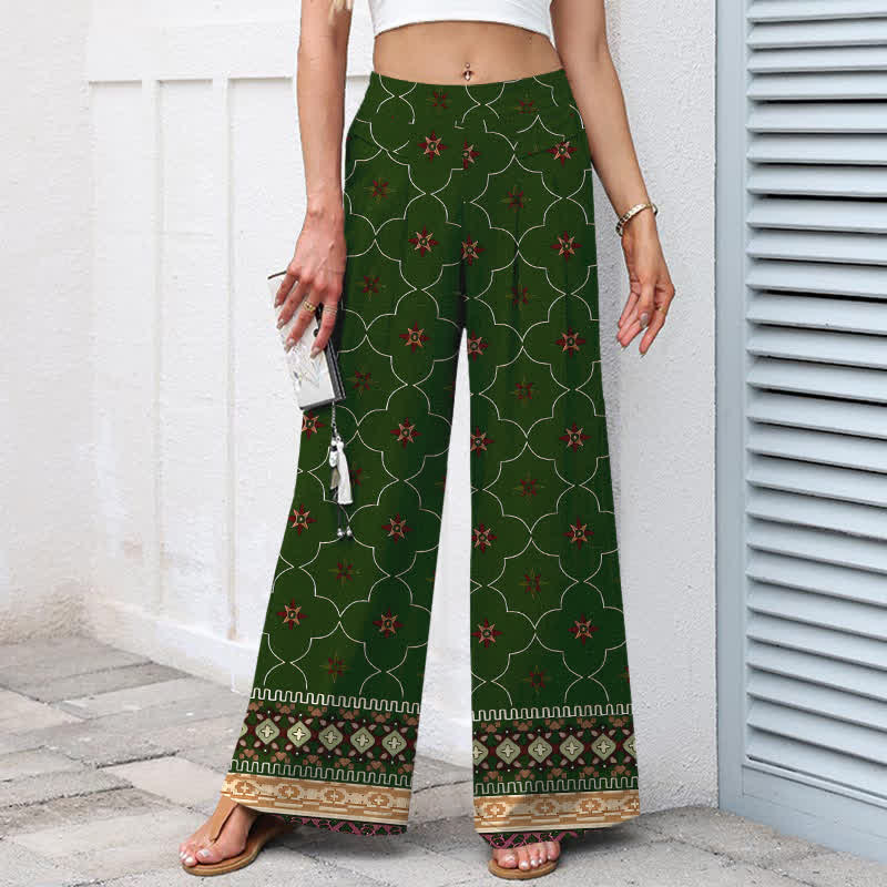 Buddha Stones Damenhose aus Baumwoll-Leinen-Mischgewebe mit geometrischem Blumenmuster im Bohème-Stil, elastischem Bund, weitem Bein und Taschen - image 7