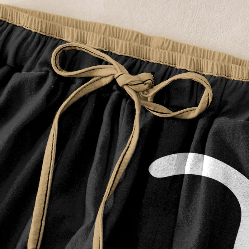 Buddha Stones Damenhose aus reiner Baumwolle mit niedlichem Katzenpfotenmuster, elastischem Bund und Taschen - image 1