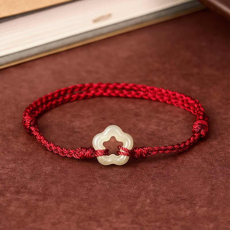 Buddha Stones Armband aus rotem Band mit Hetian-Jade-Anhänger (Pflaumenblüte) für Glück - image 1