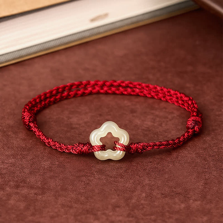 Buddha Stones Armband aus rotem Band mit Hetian-Jade-Anhänger (Pflaumenblüte) für Glück - image 1