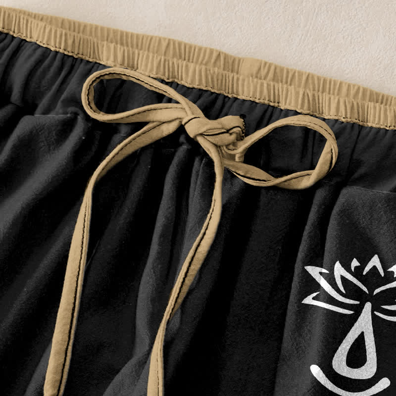 Buddha Stones Damenhose aus reiner Baumwolle mit heiligem Om-Lotusmuster, elastischem Bund und Taschen - image 5