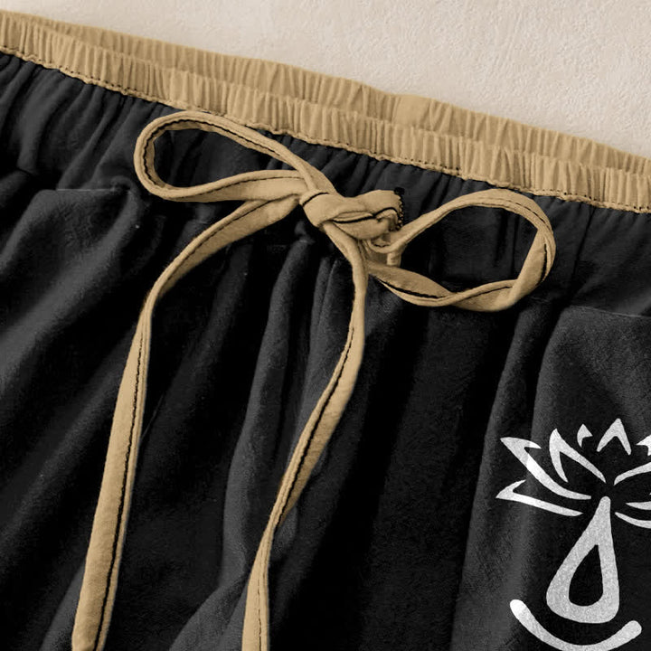Buddha Stones Damenhose aus reiner Baumwolle mit heiligem Om-Lotusmuster, elastischem Bund und Taschen - image 5