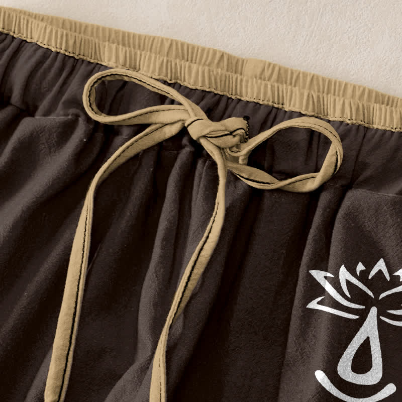 Buddha Stones Damenhose aus reiner Baumwolle mit heiligem Om-Lotusmuster, elastischem Bund und Taschen - image 1