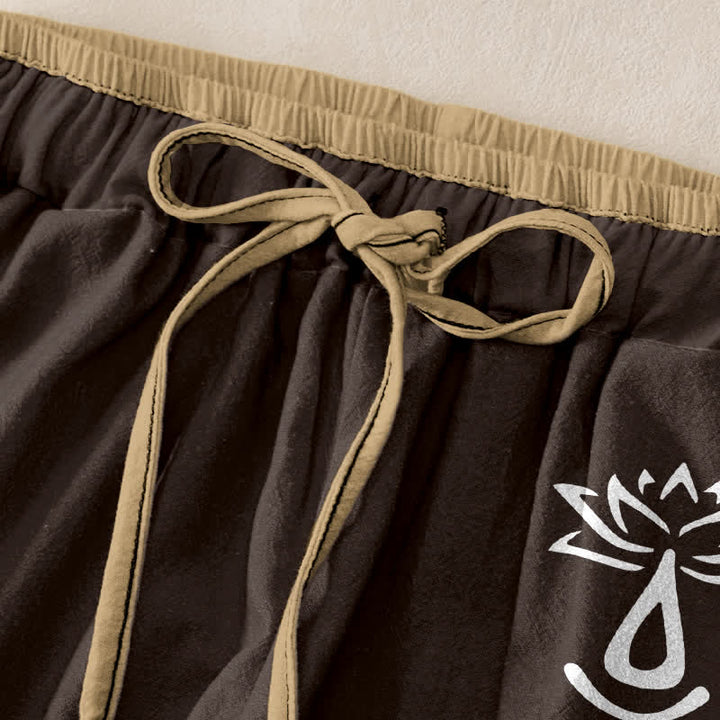 Buddha Stones Damenhose aus reiner Baumwolle mit heiligem Om-Lotusmuster, elastischem Bund und Taschen - image 1