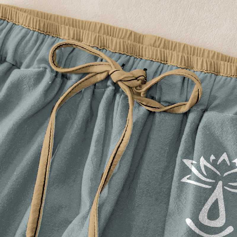 Buddha Stones Damenhose aus reiner Baumwolle mit heiligem Om-Lotusmuster, elastischem Bund und Taschen - image 9