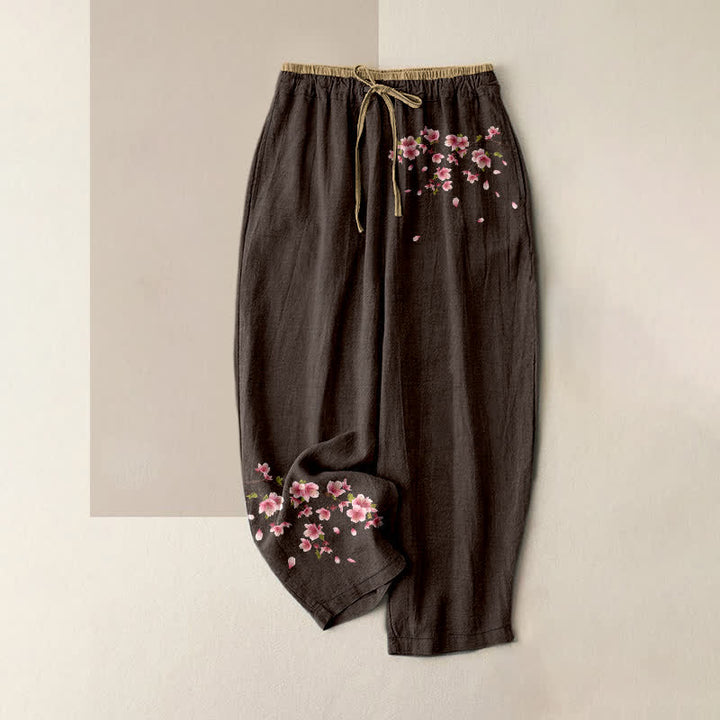 Buddha Stones Damenhose aus reiner Baumwolle mit rosa Blütenmuster, elastischem Bund und Taschen - Sattelbraun - US16, UK/AU20, EU48 (3XL) - image 8