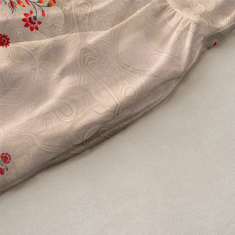 Buddha Stones Sommerliches, lässiges Vintage-Sommerkleid für Damen mit geometrischem, kleinem, rotem Blumenmuster, ärmellos, Midi-Länge und Taschen - image 2