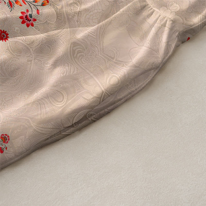 Buddha Stones Sommerliches, lässiges Vintage-Sommerkleid für Damen mit geometrischem, kleinem, rotem Blumenmuster, ärmellos, Midi-Länge und Taschen - image 2