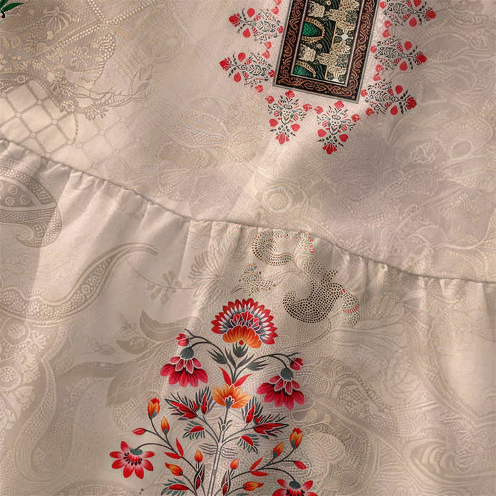 Buddha Stones Sommerliches, lässiges Vintage-Sommerkleid für Damen mit geometrischem, kleinem, rotem Blumenmuster, ärmellos, Midi-Länge und Taschen - image 1
