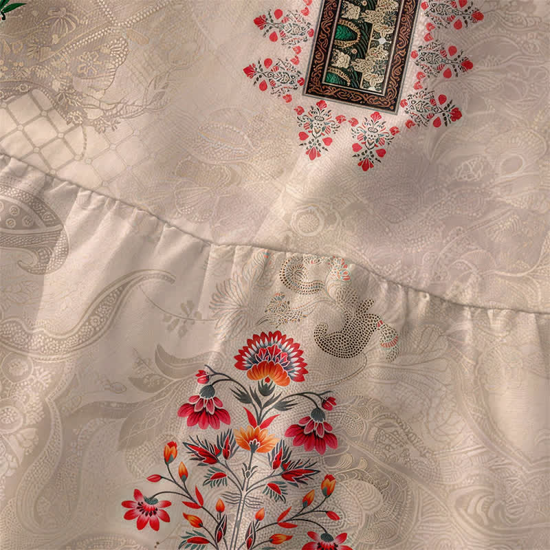 Buddha Stones Sommerliches, lässiges Vintage-Sommerkleid für Damen mit geometrischem, kleinem, rotem Blumenmuster, ärmellos, Midi-Länge und Taschen - image 1