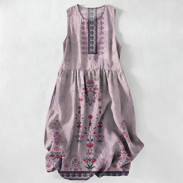 Buddha Stones Sommerliches, lässiges Vintage-Sommerkleid für Damen mit geometrischem, kleinem, rotem Blumenmuster, ärmellos, Midi-Länge und Taschen - Distel - US16, UK/AU20, EU48 (3XL) - image 5