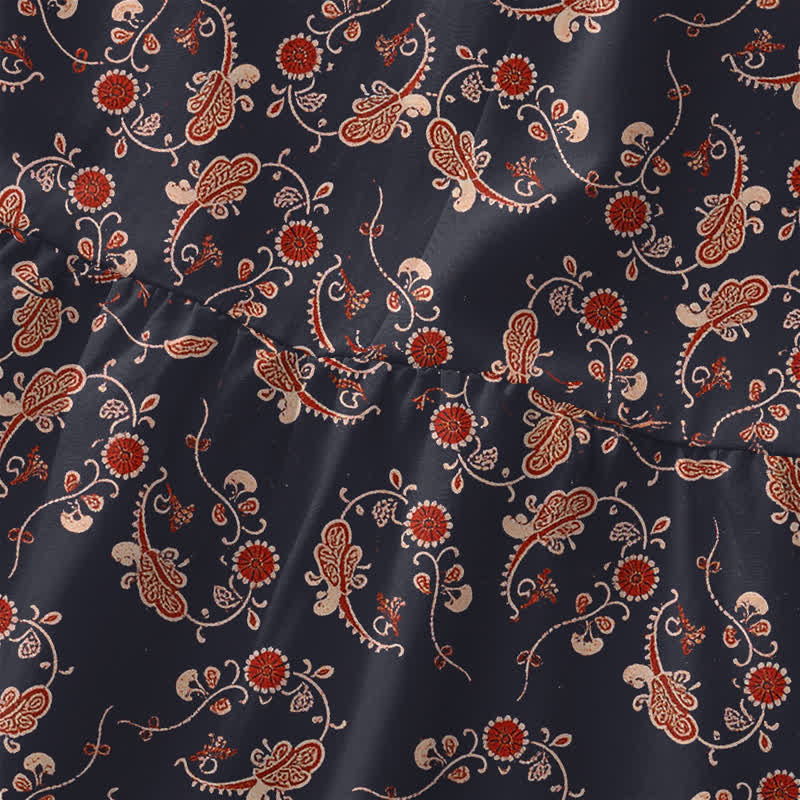 Buddha Stones Lässiges, sommerliches, ärmelloses Midikleid für Damen mit Vintage-Blumenmuster und Taschen - image 1