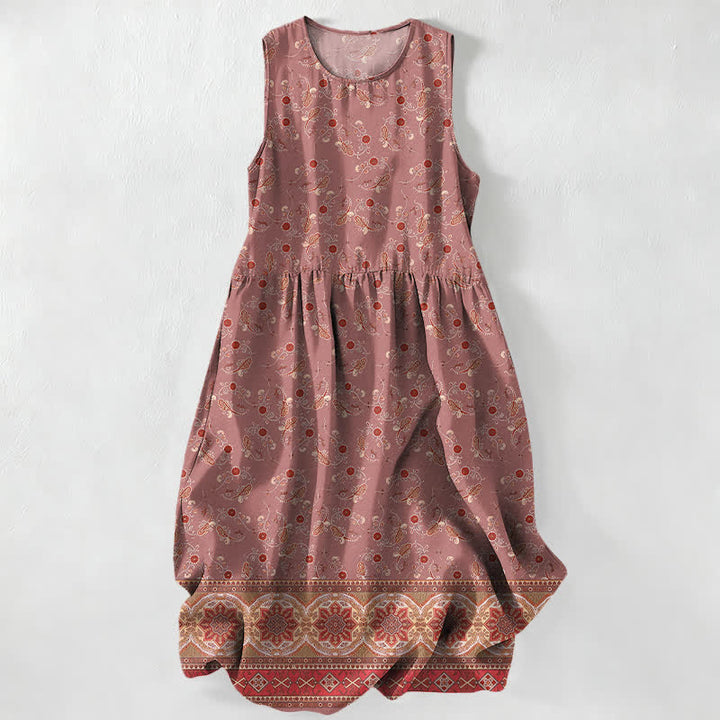 Buddha Stones Lässiges, sommerliches, ärmelloses Midikleid für Damen mit Vintage-Blumenmuster und Taschen - DarkSalmon - US16, UK/AU20, EU48 (3XL) - image 5