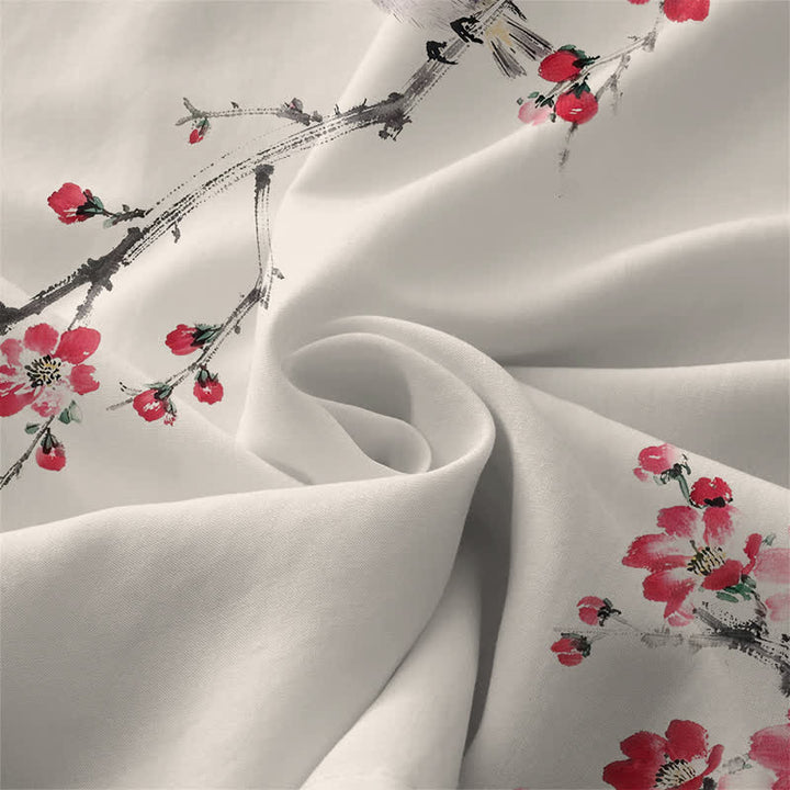 Buddha Stones Lässiges, ärmelloses Sommerkleid für Damen mit rosa Blütenzweigmuster und Taschen - image 2