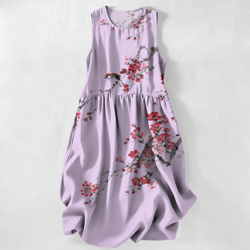 Buddha Stones Lässiges, ärmelloses Sommerkleid für Damen mit rosa Blütenzweigmuster und Taschen - Distel - US16, UK/AU20, EU48 (3XL) - image 4