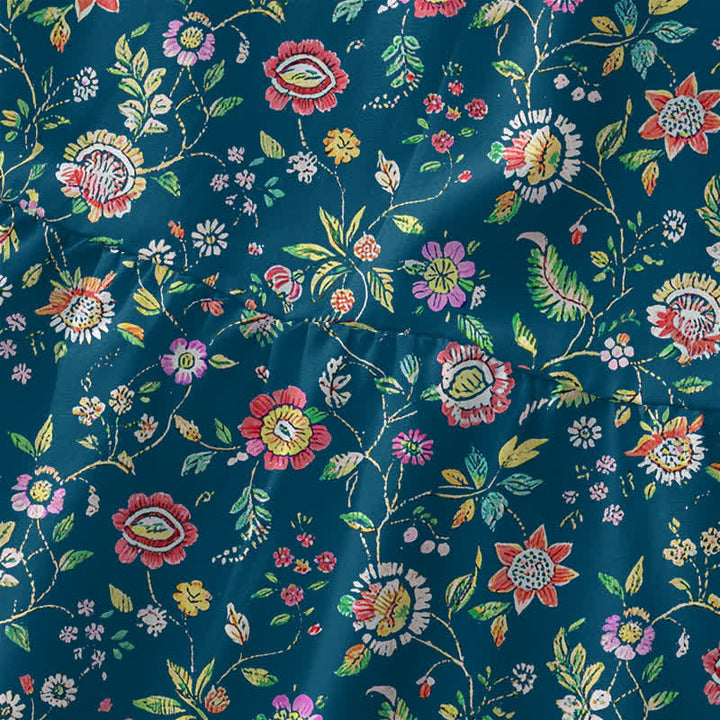 Buddha Stones Lässiges, sommerliches Damen-Midikleid mit Vintage-Wildblumenmuster, ärmellos und mit Taschen - image 1