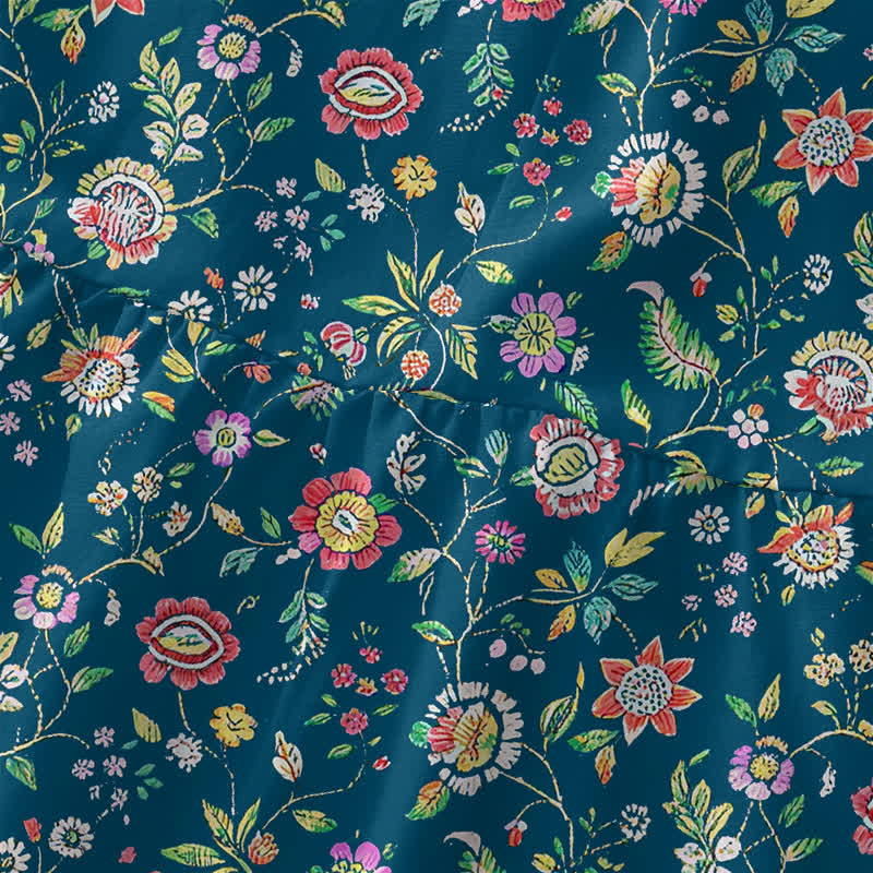 Buddha Stones Lässiges, sommerliches Damen-Midikleid mit Vintage-Wildblumenmuster, ärmellos und mit Taschen - image 1
