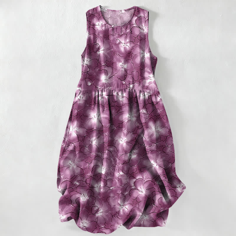 Buddha Stones Lässiges, weißes, ärmelloses Midikleid für Damen mit Blumenmuster und Taschen - Mittelgroße Orchidee - US16, UK/AU20, EU48 (3XL) - image 4
