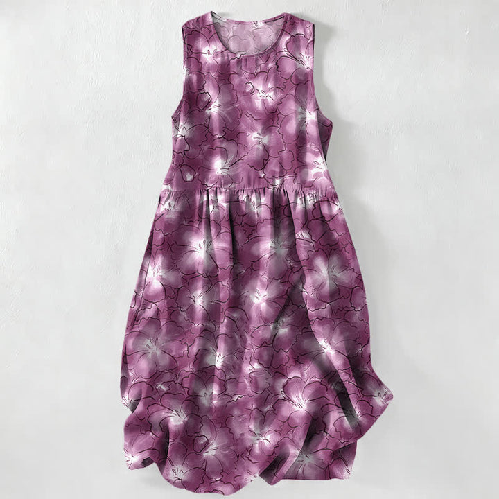 Buddha Stones Lässiges, weißes, ärmelloses Midikleid für Damen mit Blumenmuster und Taschen - Mittelgroße Orchidee - US16, UK/AU20, EU48 (3XL) - image 4