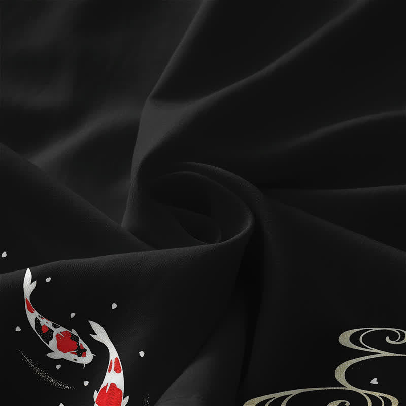 Buddha Stones Lässiges, sommerliches, ärmelloses Midikleid für Damen mit Koi-Fisch-Wellenmuster und Taschen - image 3