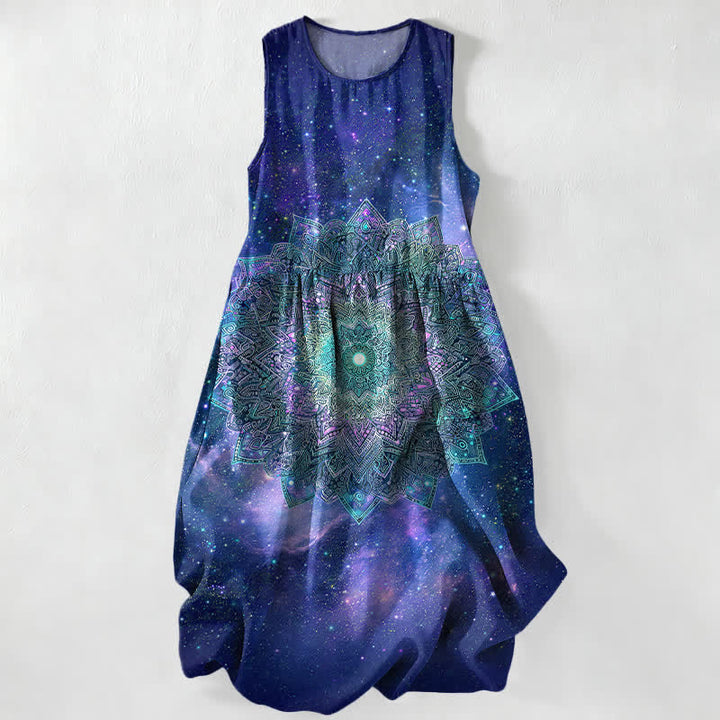 Buddha Stones Lässiges, ärmelloses Midikleid für Damen mit kosmischem Mandala-Galaxie-Muster und Taschen - Mitternachtsblau - US16, UK/AU20, EU48 (3XL) - image 5