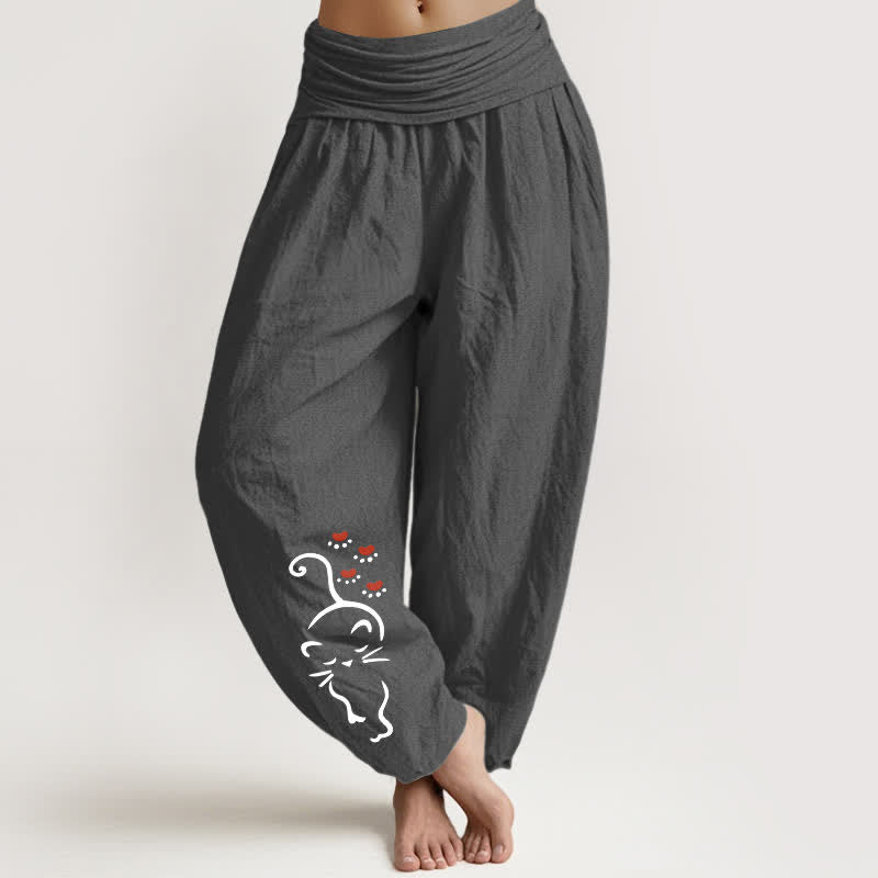 Buddha Stones Damen-Haremshose aus reiner Baumwolle mit Katzenmotiv und elastischem Bund - DimGray - US16, UK/AU20, EU48 (3XL) - image 8