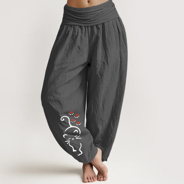 Buddha Stones Damen-Haremshose aus reiner Baumwolle mit Katzenmotiv und elastischem Bund - DimGray - US16, UK/AU20, EU48 (3XL) - image 8