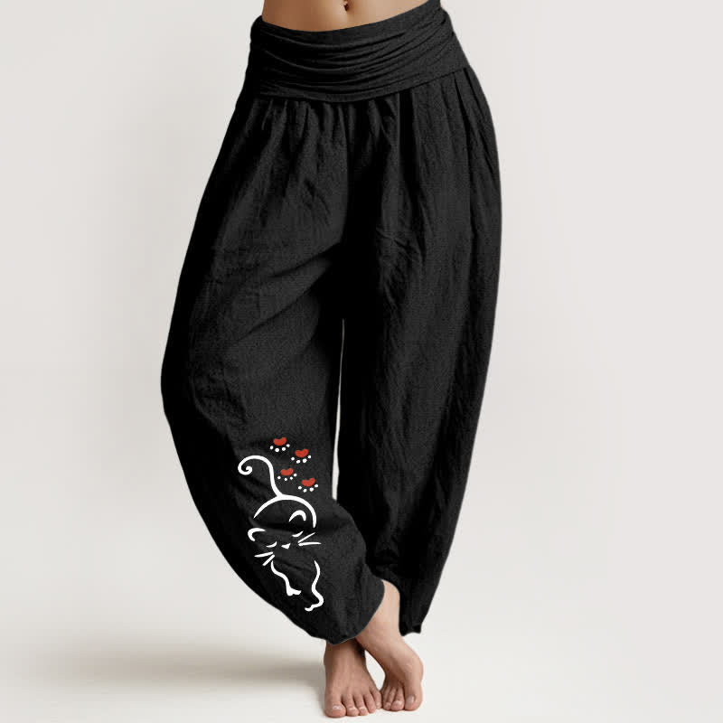 Buddha Stones Damen-Haremshose aus reiner Baumwolle mit Katzenmotiv und elastischem Bund - Schwarz - US16, UK/AU20, EU48 (3XL) - image 5