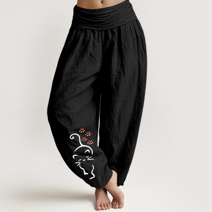 Buddha Stones Damen-Haremshose aus reiner Baumwolle mit Katzenmotiv und elastischem Bund - Schwarz - US16, UK/AU20, EU48 (3XL) - image 5