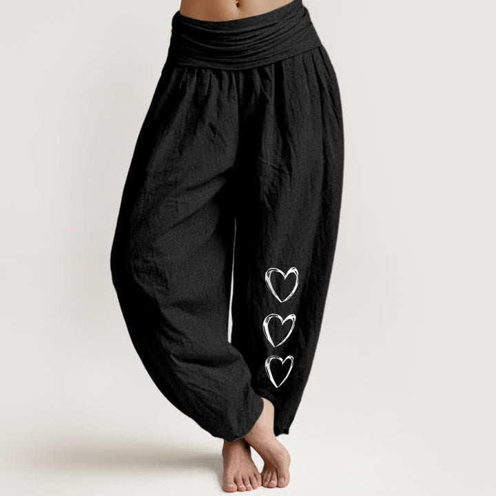 Buddha Stones Damen-Haremshose aus reiner Baumwolle mit drei Herzchenmuster und elastischem Bund - Schwarz - US16, UK/AU20, EU48 (3XL) - image 0