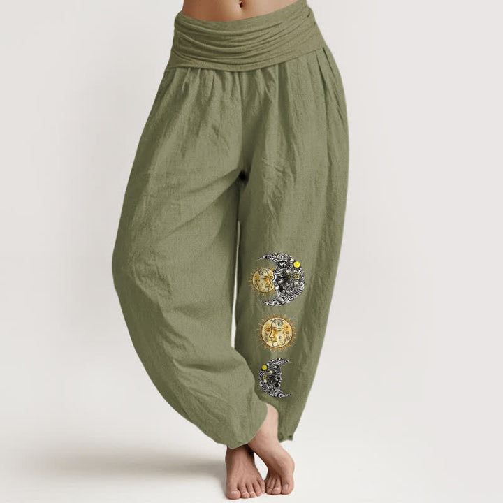 Buddha Stones Damen-Haremshose aus reiner Baumwolle mit Sonnen- und Mondmuster und elastischem Bund - Olivgrün - US16, UK/AU20, EU48 (3XL) - image 11