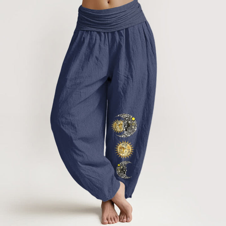 Buddha Stones Damen-Haremshose aus reiner Baumwolle mit Sonnen- und Mondmuster und elastischem Bund - Dunkelschieferblau - US16, UK/AU20, EU48 (3XL) - image 5