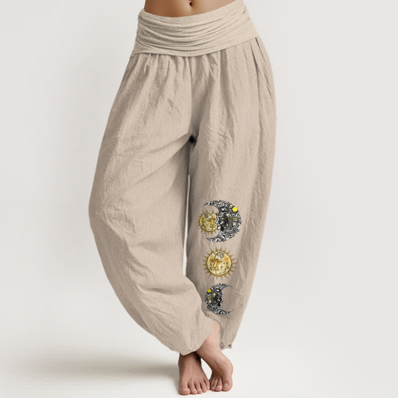 Buddha Stones Damen-Haremshose aus reiner Baumwolle mit Sonnen- und Mondmuster und elastischem Bund - Bräunen - US16, UK/AU20, EU48 (3XL) - image 14