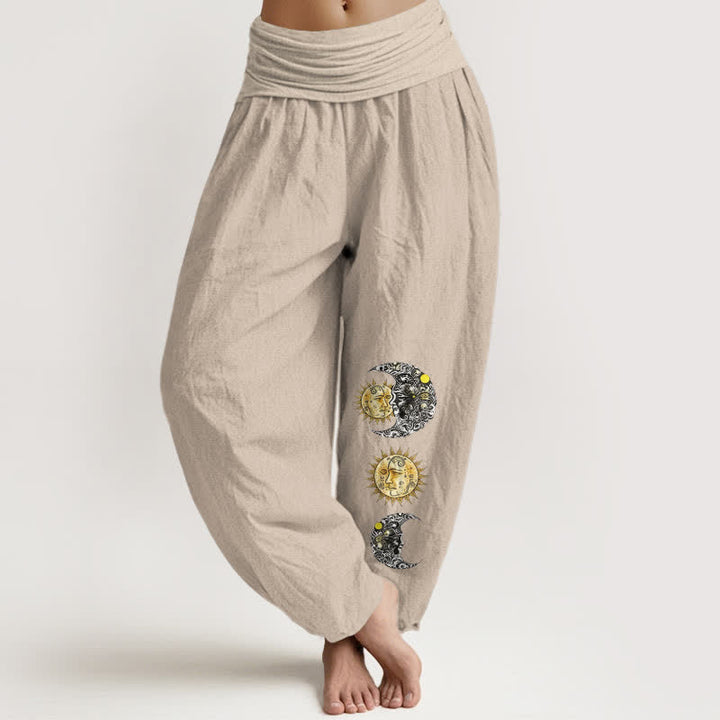 Buddha Stones Damen-Haremshose aus reiner Baumwolle mit Sonnen- und Mondmuster und elastischem Bund - Bräunen - US16, UK/AU20, EU48 (3XL) - image 14
