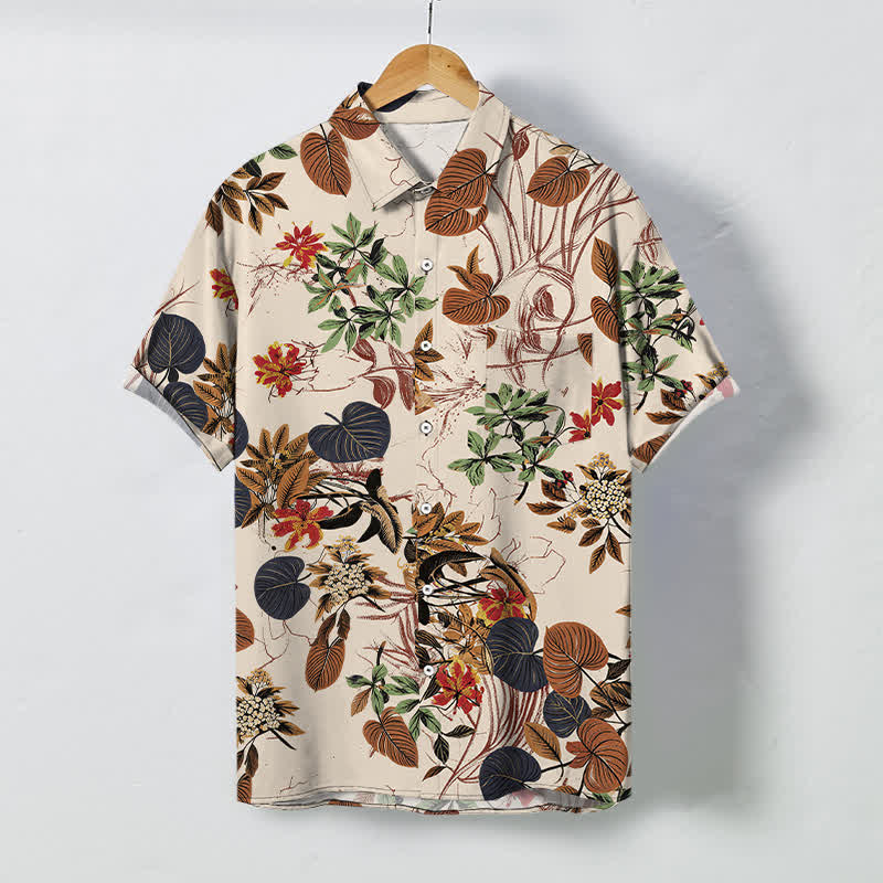 Buddha Stones Atmungsaktives Herren-Kurzarmhemd mit tropischem Blumen- und Blättermuster und Knöpfen - Leinen - US/ UK/AU48, EU58 (4XL) - image 0