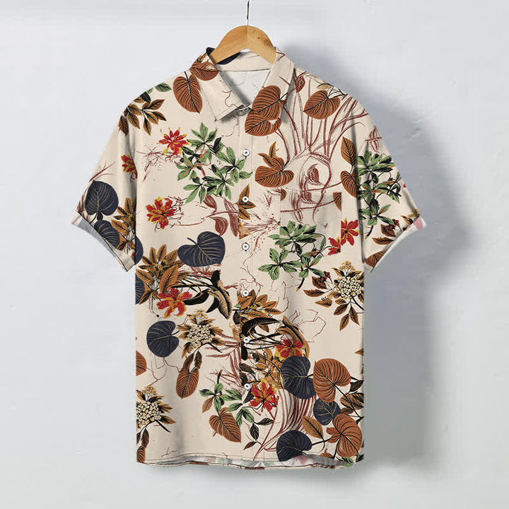 Buddha Stones Atmungsaktives Herren-Kurzarmhemd mit tropischem Blumen- und Blättermuster und Knöpfen - Leinen - US/ UK/AU48, EU58 (4XL) - image 0