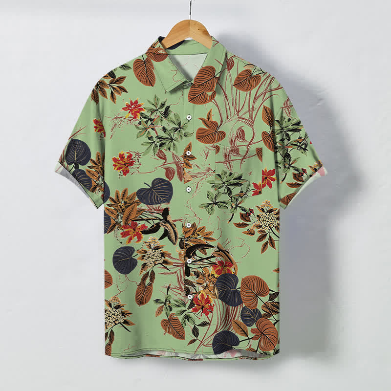 Buddha Stones Atmungsaktives Herren-Kurzarmhemd mit tropischem Blumen- und Blättermuster und Knöpfen - Hellgrün - US/ UK/AU48, EU58 (4XL) - image 5