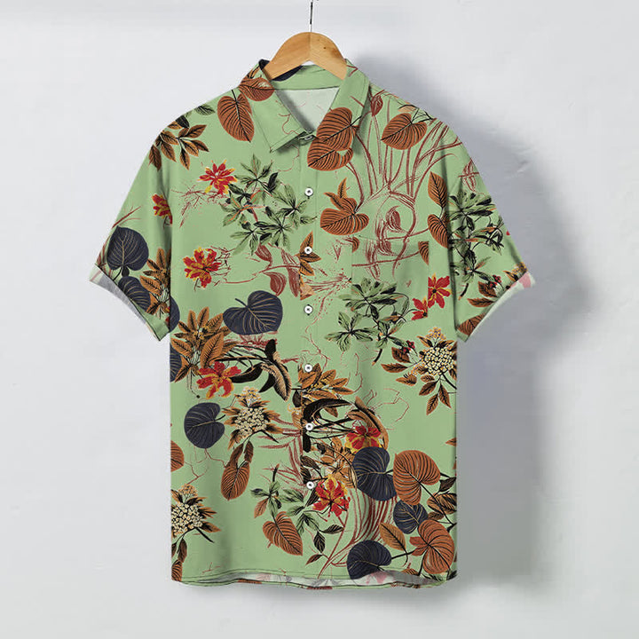 Buddha Stones Atmungsaktives Herren-Kurzarmhemd mit tropischem Blumen- und Blättermuster und Knöpfen - Hellgrün - US/ UK/AU48, EU58 (4XL) - image 5