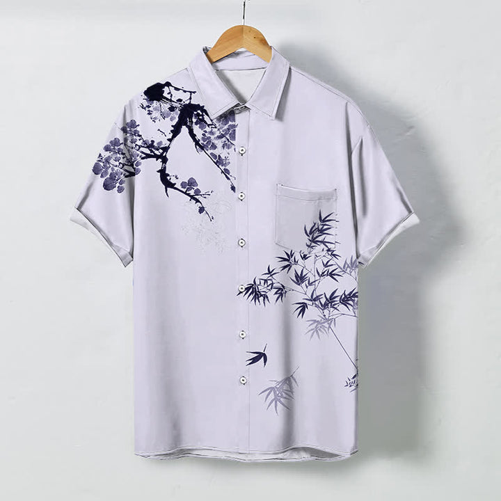 Buddha Stones Kurzarmhemd für Herren mit Bambusblatt- und Zweigmuster, atmungsaktiv, mit Knöpfen - Lavendel - US/ UK/AU48, EU58 (4XL) - image 3