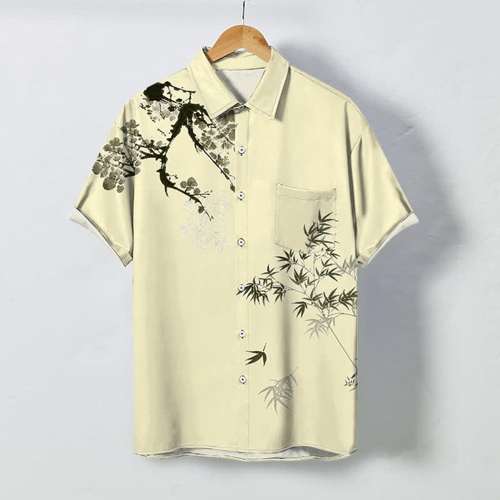 Buddha Stones Kurzarmhemd für Herren mit Bambusblatt- und Zweigmuster, atmungsaktiv, mit Knöpfen - Hellgoldgelb - US/ UK/AU48, EU58 (4XL) - image 5
