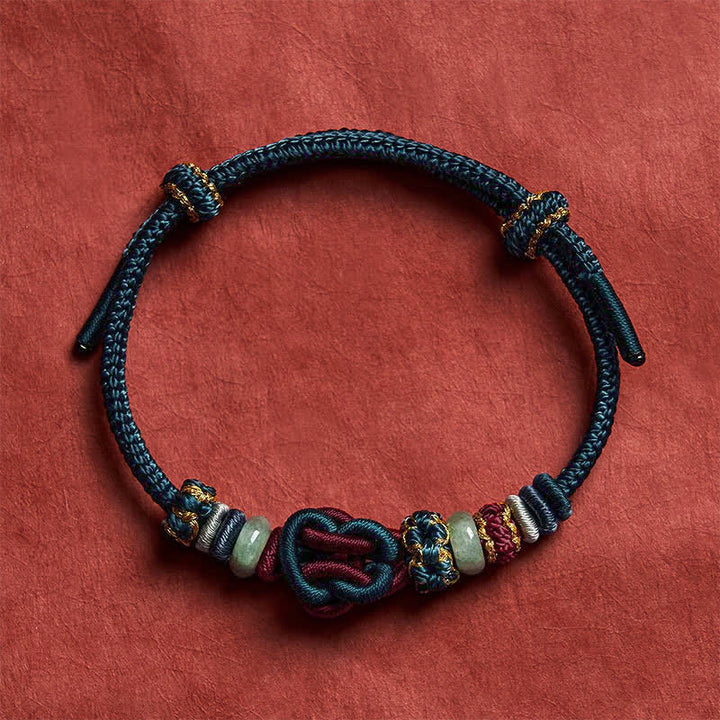 Buddha Stones Handgewebtes Armband aus Jade mit Herzknoten und geflochtener Kordel - Blau Rot (Handgelenkumfang 15-19 cm) - image 15
