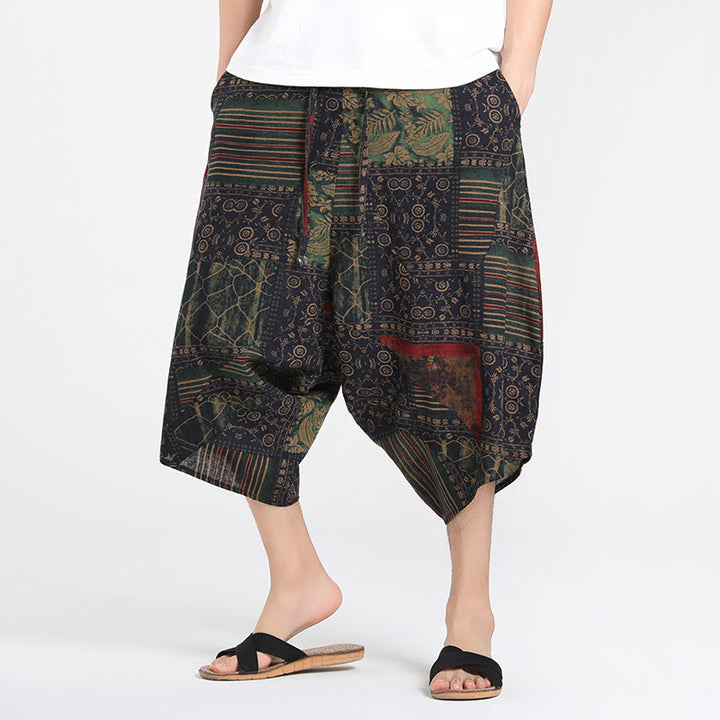 Buddha Stones Sommerliche Boho-Caprihose mit Kordelzug, abstraktem geometrischem Muster und Tasche - Dunkelseegrün - US/ UK/AU46, EU56 (5XL) - image 8