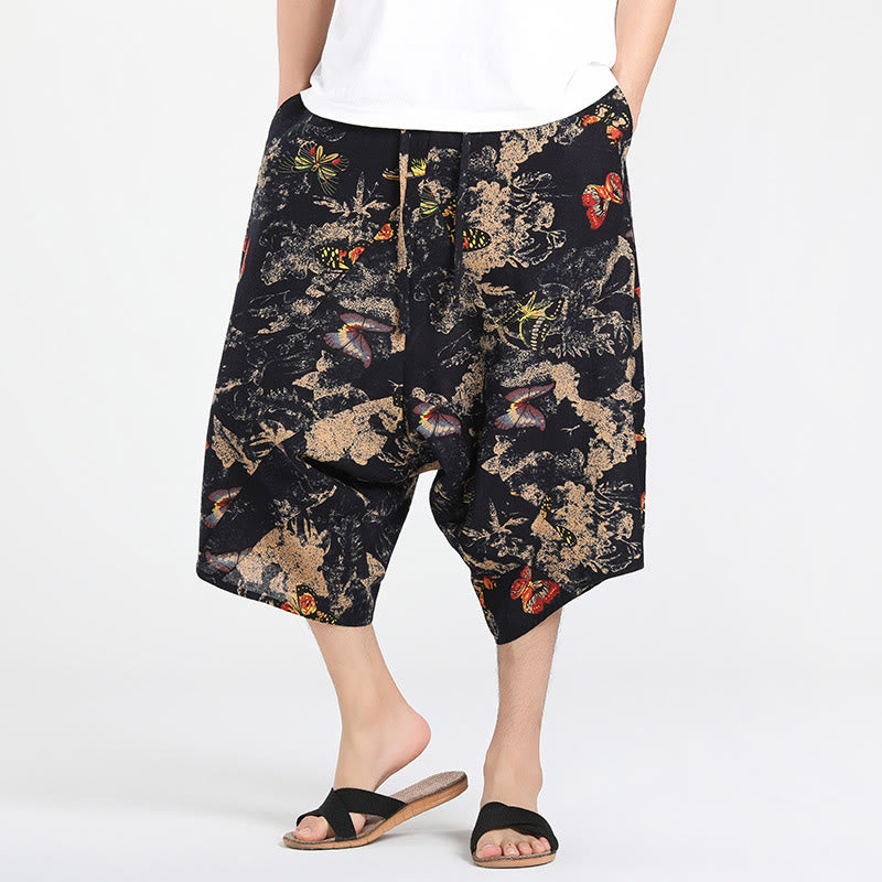 Buddha Stones Sommerliche Boho-Caprihose mit Kordelzug, abstraktem geometrischem Muster und Tasche - Schwarz - US/ UK/AU46, EU56 (5XL) - image 24