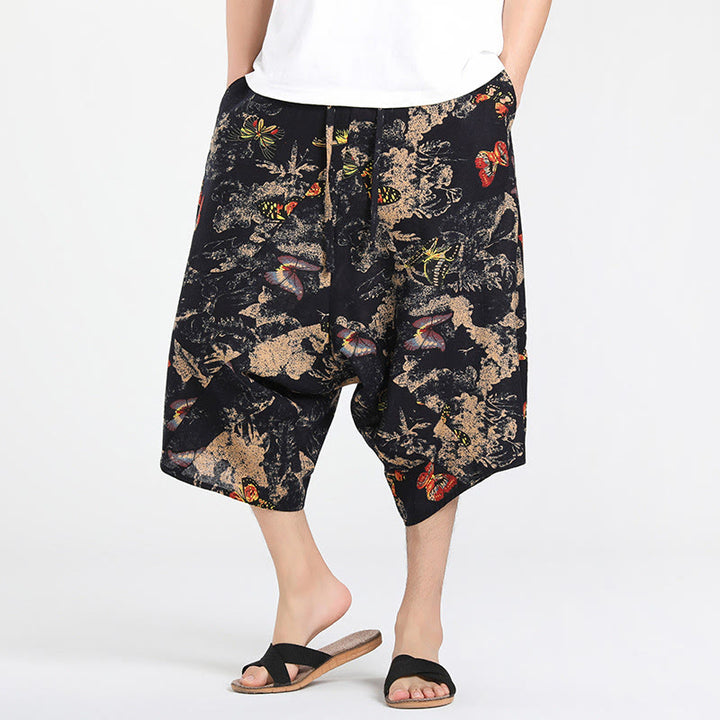 Buddha Stones Sommerliche Boho-Caprihose mit Kordelzug, abstraktem geometrischem Muster und Tasche - Schwarz - US/ UK/AU46, EU56 (5XL) - image 24