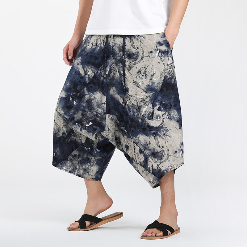 Buddha Stones Sommerliche Boho-Caprihose mit Kordelzug, abstraktem geometrischem Muster und Tasche - Gainsboro - US/ UK/AU46, EU56 (5XL) - image 32