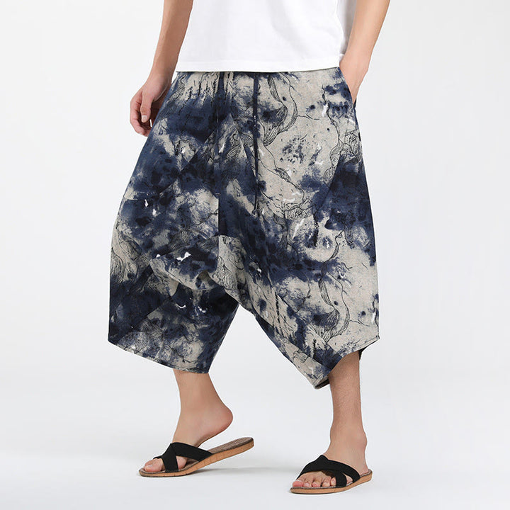 Buddha Stones Sommerliche Boho-Caprihose mit Kordelzug, abstraktem geometrischem Muster und Tasche - Gainsboro - US/ UK/AU46, EU56 (5XL) - image 32