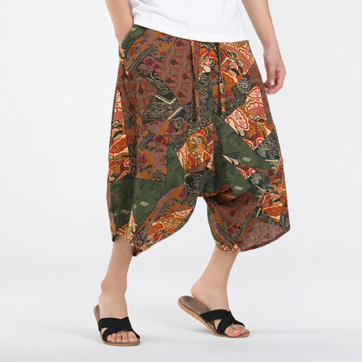 Buddha Stones Sommerliche Boho-Caprihose mit Kordelzug, abstraktem geometrischem Muster und Tasche - image 2