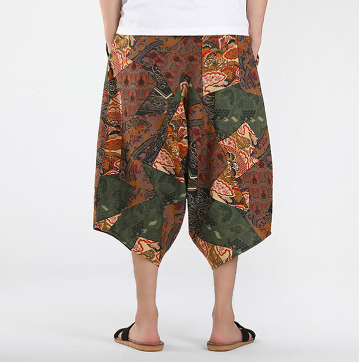 Buddha Stones Sommerliche Boho-Caprihose mit Kordelzug, abstraktem geometrischem Muster und Tasche - image 3